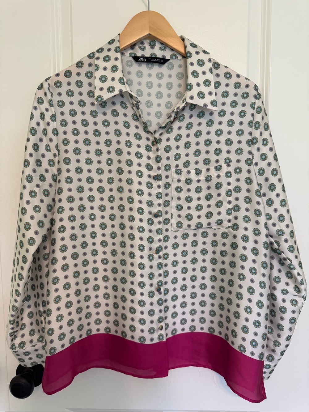 NWOT Zara Printed Blouse with Pink Band